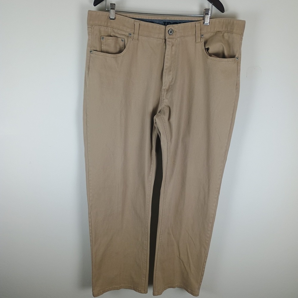 Iron Co Men Pants 40X28 Tan Khaki Casual Classic Cotton Spandex Blend Chinos